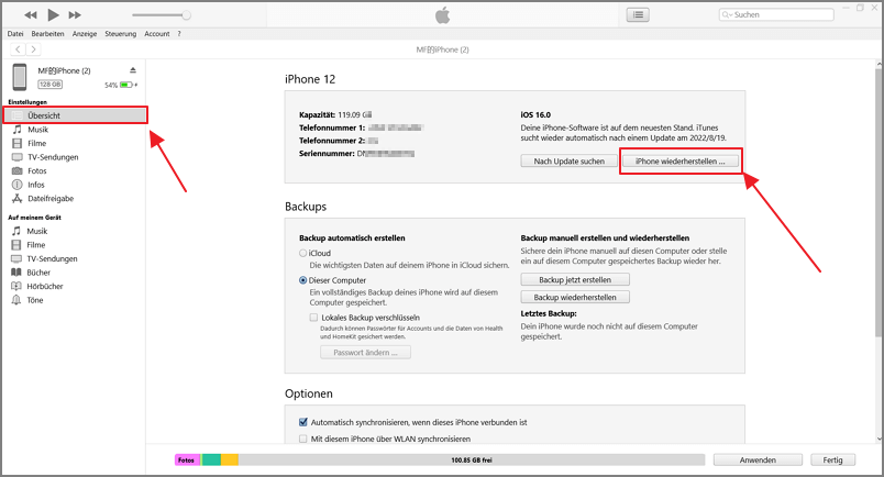 Apple ID anmelden nicht möglich iPhone über iTunes auf die Werkseinstellungen zurücksetzen