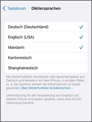 Festlegung der Sprache der iPhone-Diktierfunktion