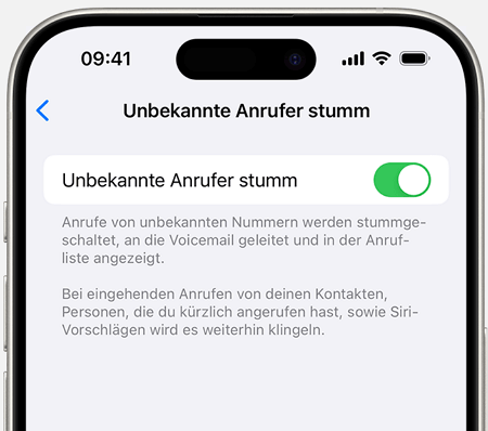 Unbekannte Anrufer stummschalten konfigurieren