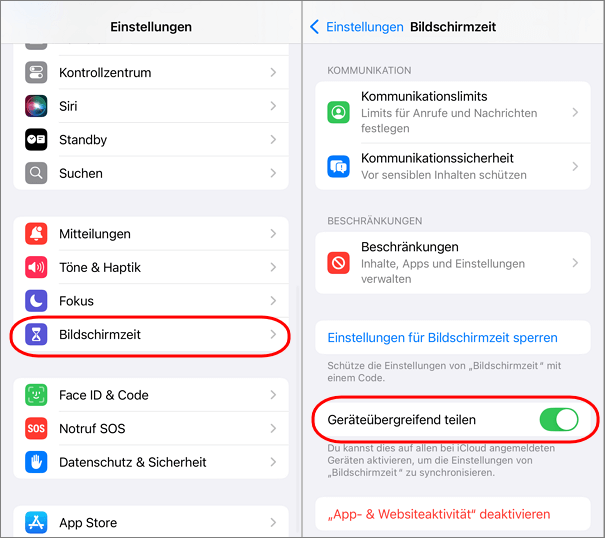 mein App Store ist verschwunden - Teilen über Geräte auf dem iPhone deaktivieren