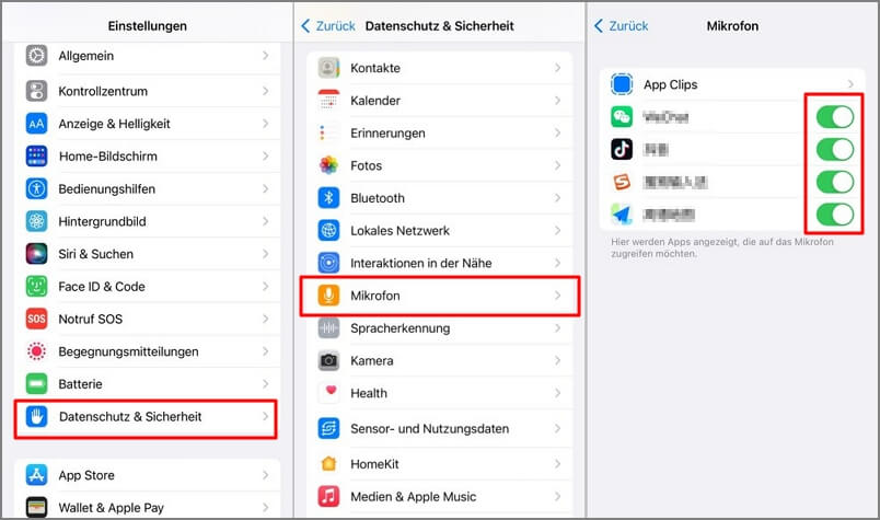 iPhone 8 Mikrofon geht nicht beim Telefonieren Audio-Berechtigung der App aktivieren