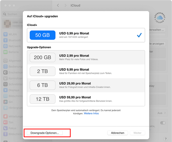 iCloud Abo kündigen auf Ihrem Mac