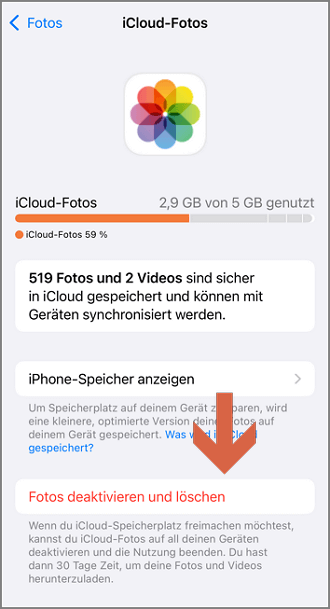 Fotos iPhone löschen iCloud behalten