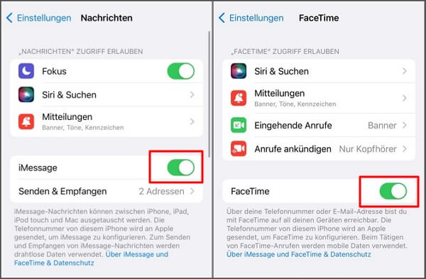 iPhone für den Verkauf löschen iMessage und FaceTime deaktivieren