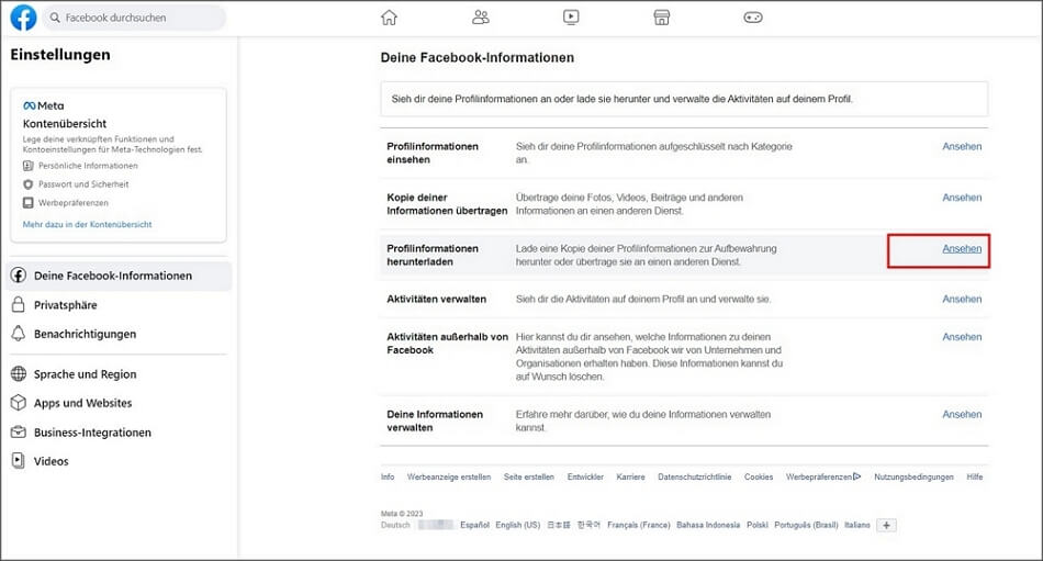 gelöschte Facebook Nachrichten wiederherstellen Informationen von Messenger herunterladen