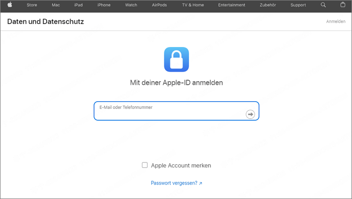 Gehen Sie zur Seite Daten und Datenschutz von Apple