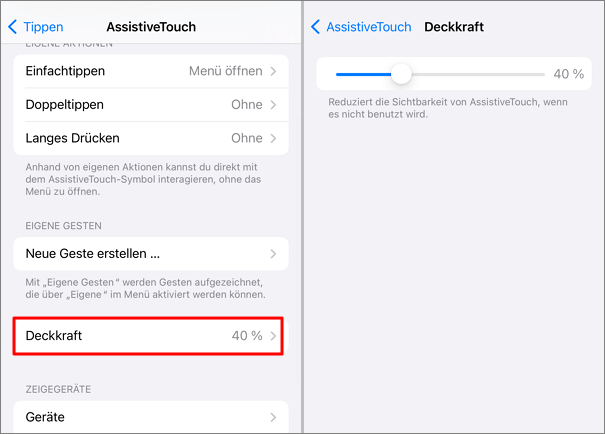 Deckkraft des iPhone AssistiveTouch