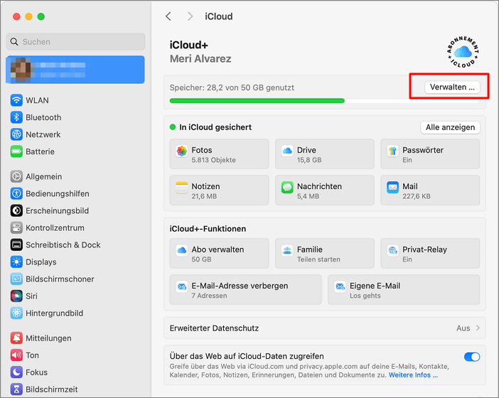 Verwalten Sie Ihren iCloud+ Plan auf Ihrem Mac