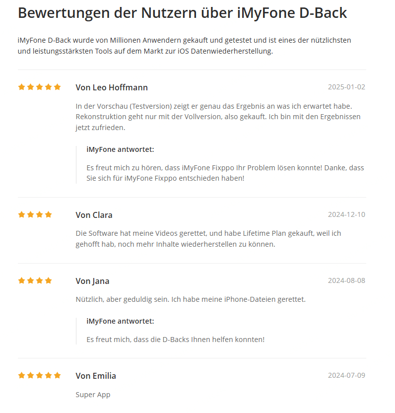 Nutzersbewertungen für iMyFone D-Back