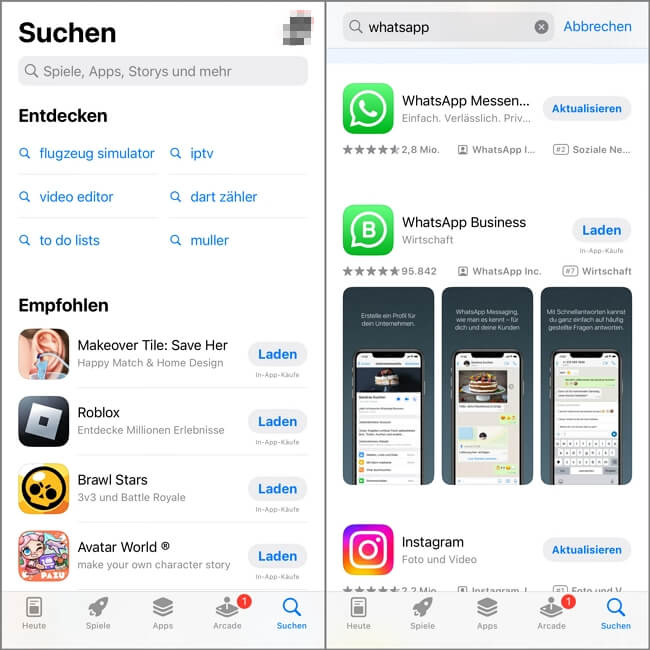 gelöschte App wiederherstellen iPhone Suchen in App Store