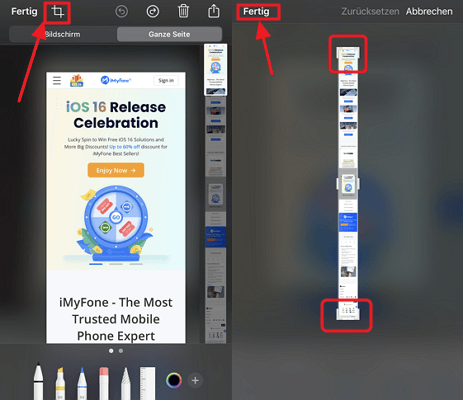 iPhone ganze seite Screenshot zuschneiden
