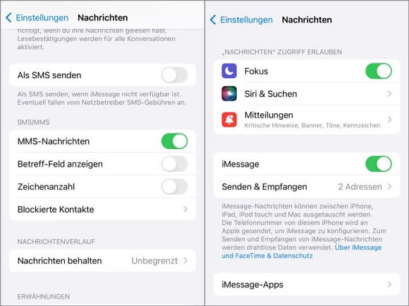iPhone ungelesene Nachrichten anzeigen, iMessages deaktivieren