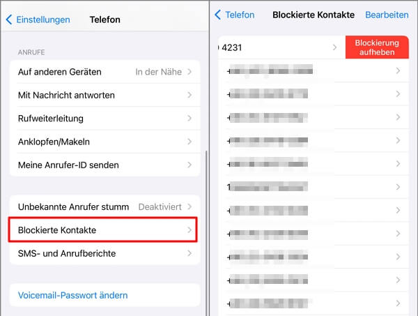 Nachrichten auf dem iPhone entblockt