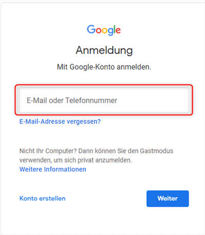 Melden Sie sich mit Ihrem Google-Konto