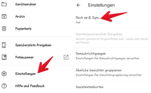 aktivieren Sie „Sicherung & Synchronisierung“ 