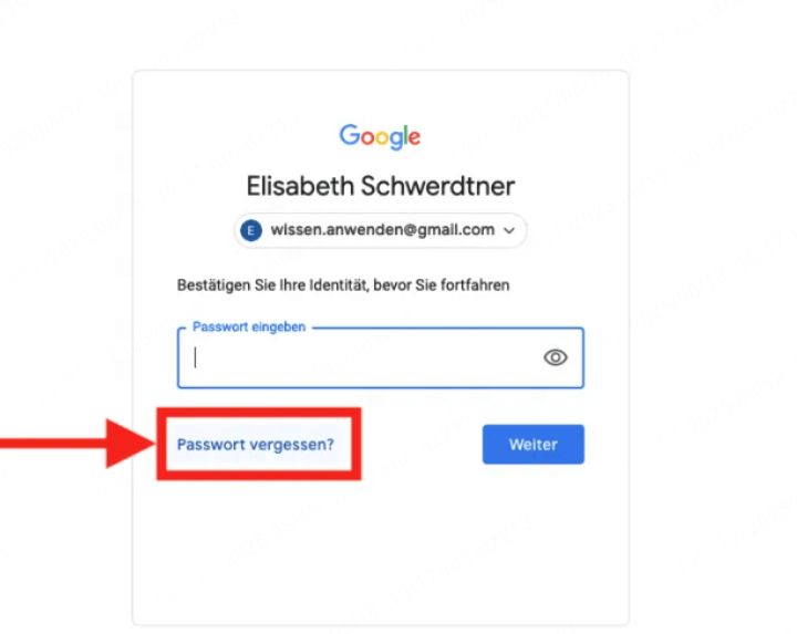 erscheint die Meldung „Passwort vergessen?“