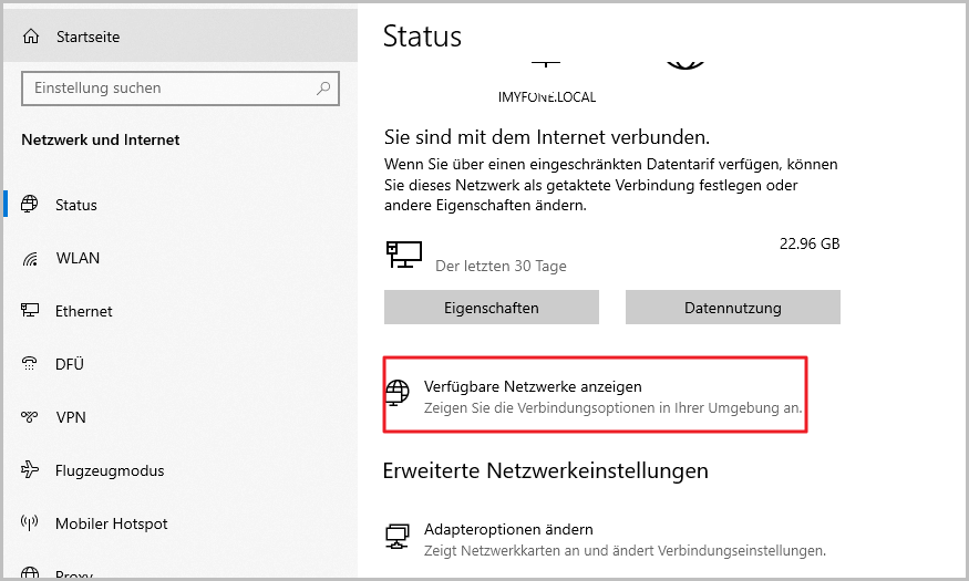 „Verfügbare Netzwerke anzeigen“ in Windows anzeigen
