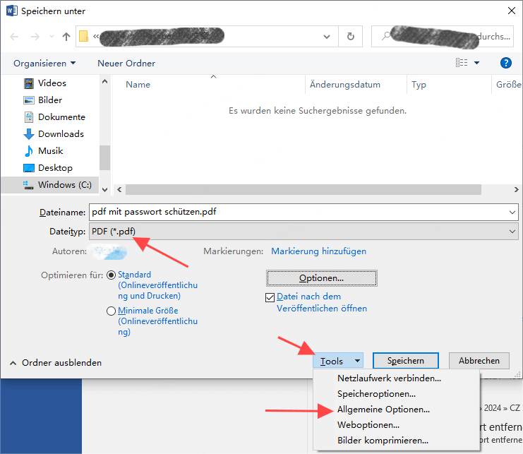 Word Allgemeine Optionen abrufen