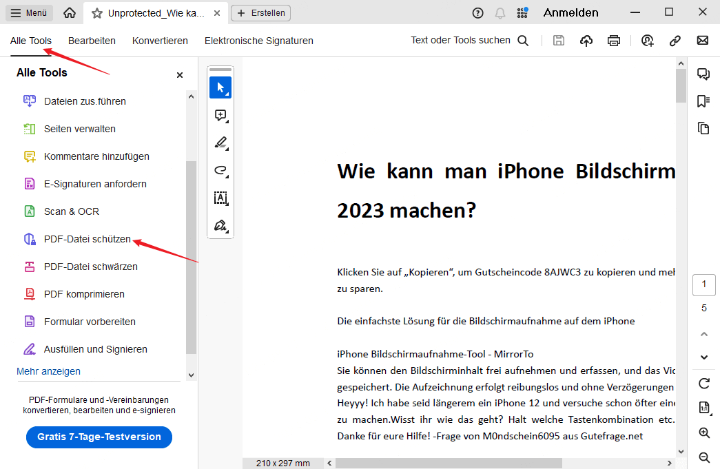 pdf dokument passwort schützen in adobe