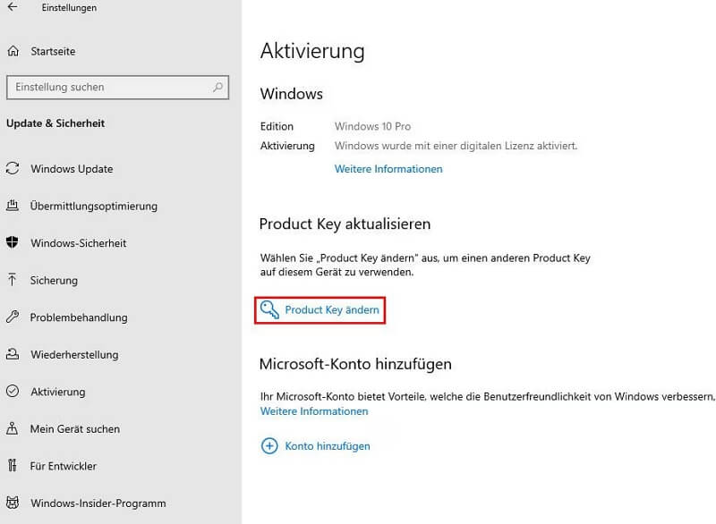 Windows 10 Product Key ändern