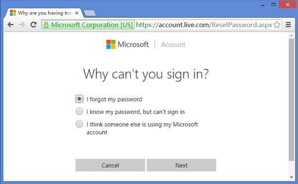 Microsoft passwort zurücksetzen seite