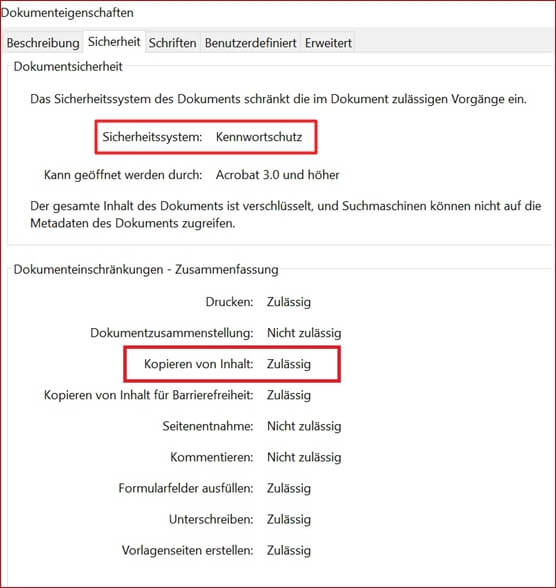 PDF Dokumenteigenschaften überprüfen