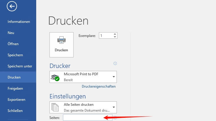 bestimmte Word-Seite drucken