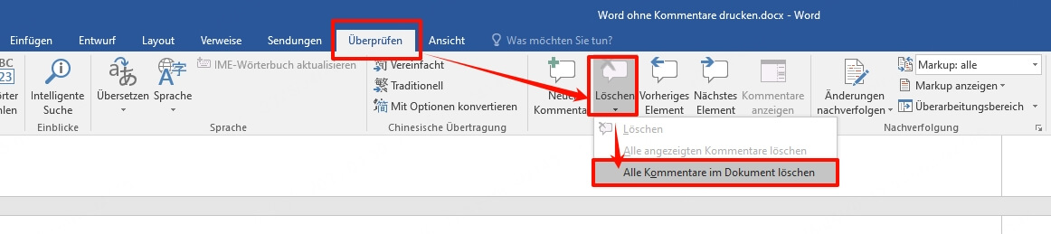 Alle Kommentare im Word Dokument löschen