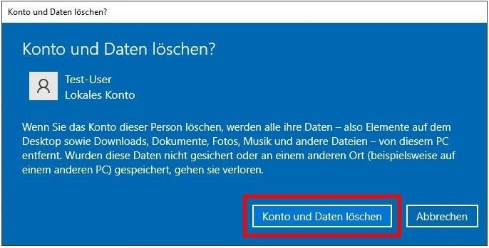 benutzer löschen windows 10