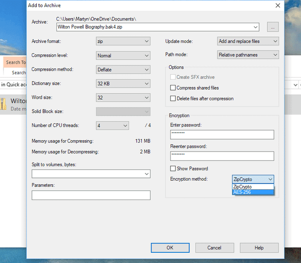 ZIP Datei erstellen mit Passwort