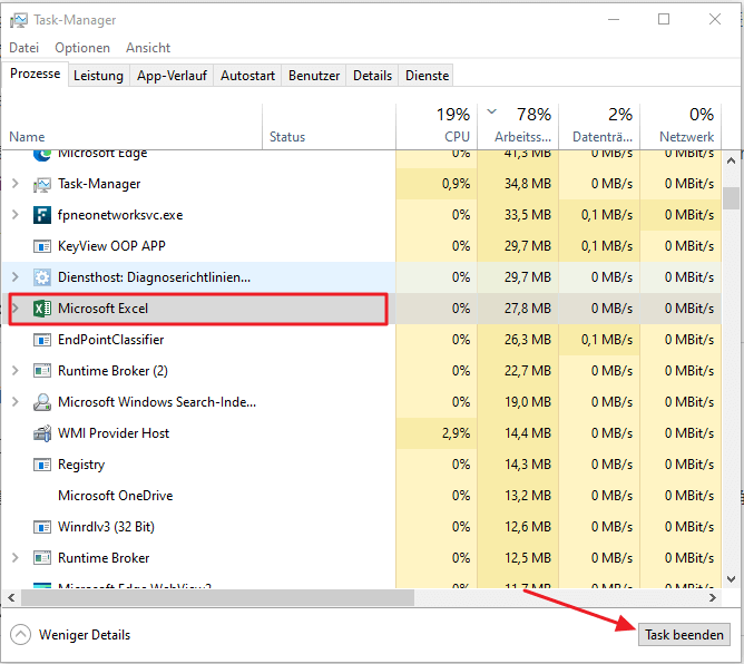 Excel Task beenden