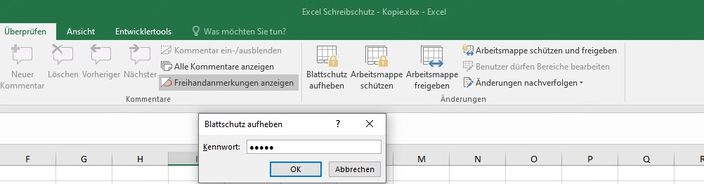 Passwort zum Entfernen eingeben
