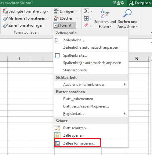 Excel Zellen formatieren