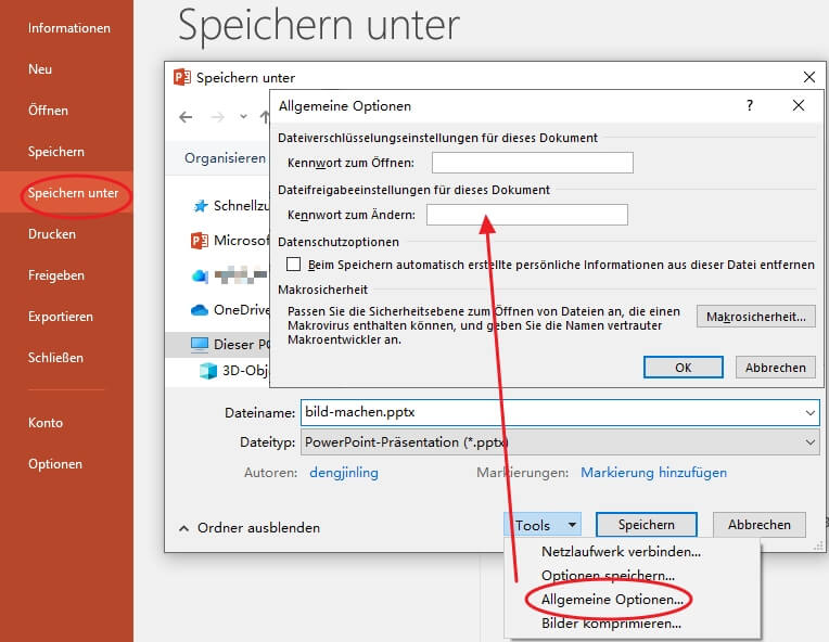 powerpoint kennwort entfernen mit speichern unter