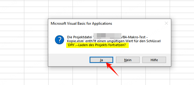 microsoft virsual basic for application Warnung