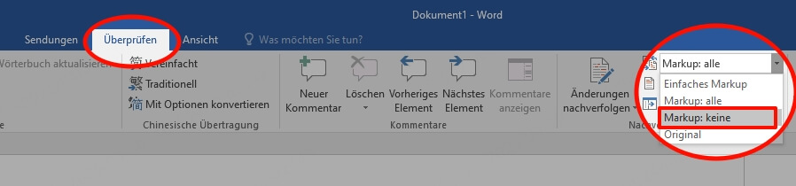 drucken ohne Kommentare in Word