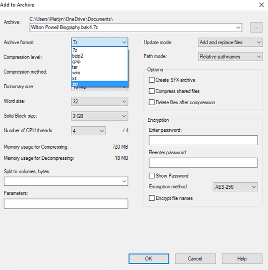 7-zip passwort setzen