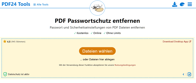 pdf24 PDF Kennwortschutz aufheben