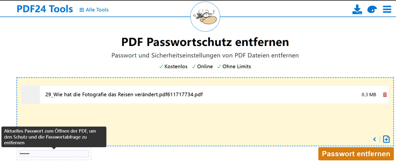 PDF Kennwortschutz umgehen mit pdf24