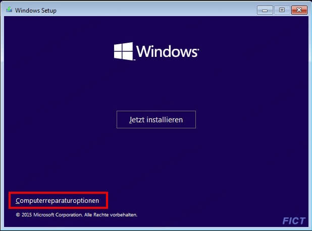 Auf Computerreparaturoption klicken