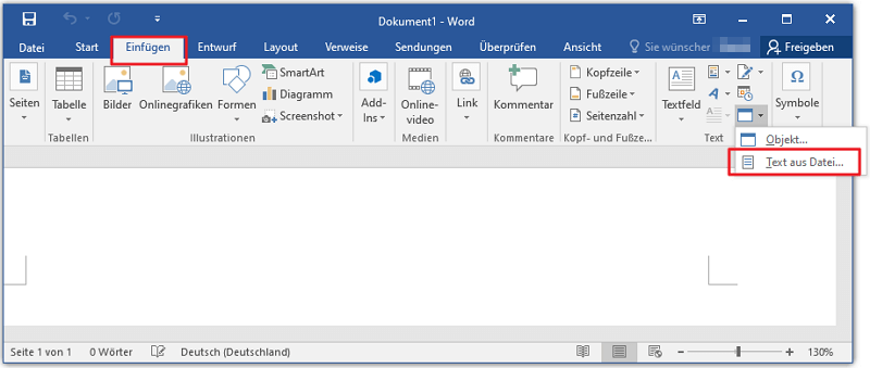 Word Text aus Datei einfügen