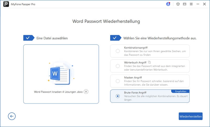 Wählen Sie eine Methode, um word dokument passwort zu knacken