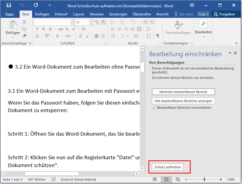 schreibschutz entfernen word