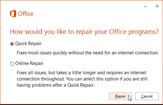 schnelle reparatur microsoft office