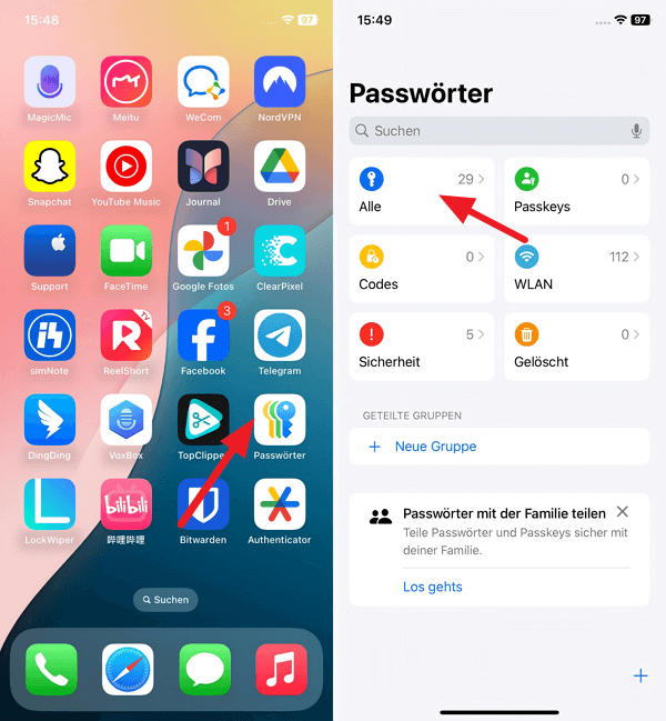 iOS 18 Passwörter App öffnen