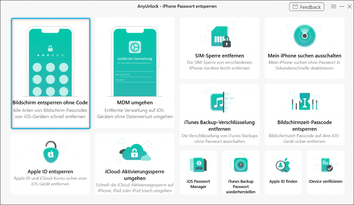 mit AnyUnlock iPhone entsperren ohne Kennwort