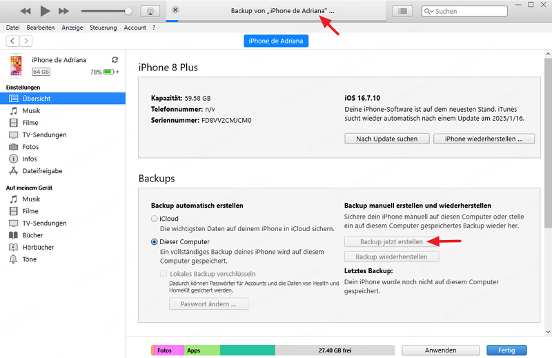 iPhone vor Zurücksetzen Backup erstellen