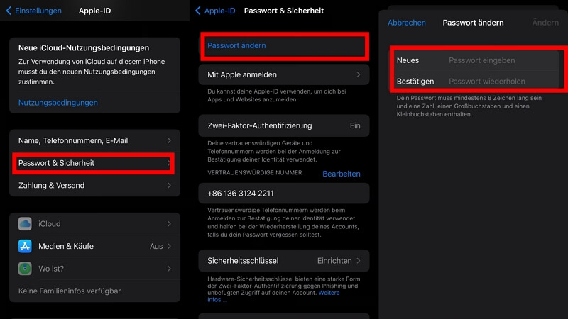 Apple ID Passwort in iPhone/iPad Einstellungen zurücksetzen