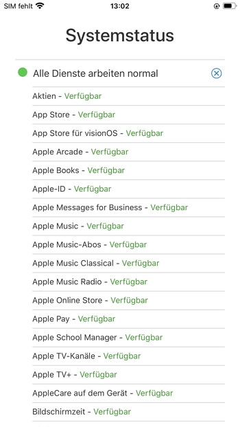 Apple Systemstatus überprüfen