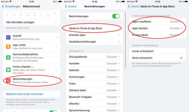 Köufe im iTunes & App Store unter Beschränkungen prüfen